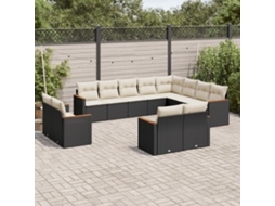 12 Pcs Conjunto De Sofá Jardim C/ Almofadões Vime Pe Preto Dkd Home Decor