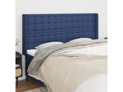 Vidaxl Cabeceira De Cama C/ Abas Tecido 203x16x118/128 Cm Azul