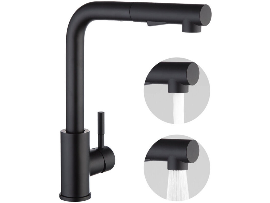 Pulverizador Para Torneira De Cozinha, Misturador De Cozinha Com Pulverizador Extensível, 2 Posições Preto, Monocomando, Rotação De 360°