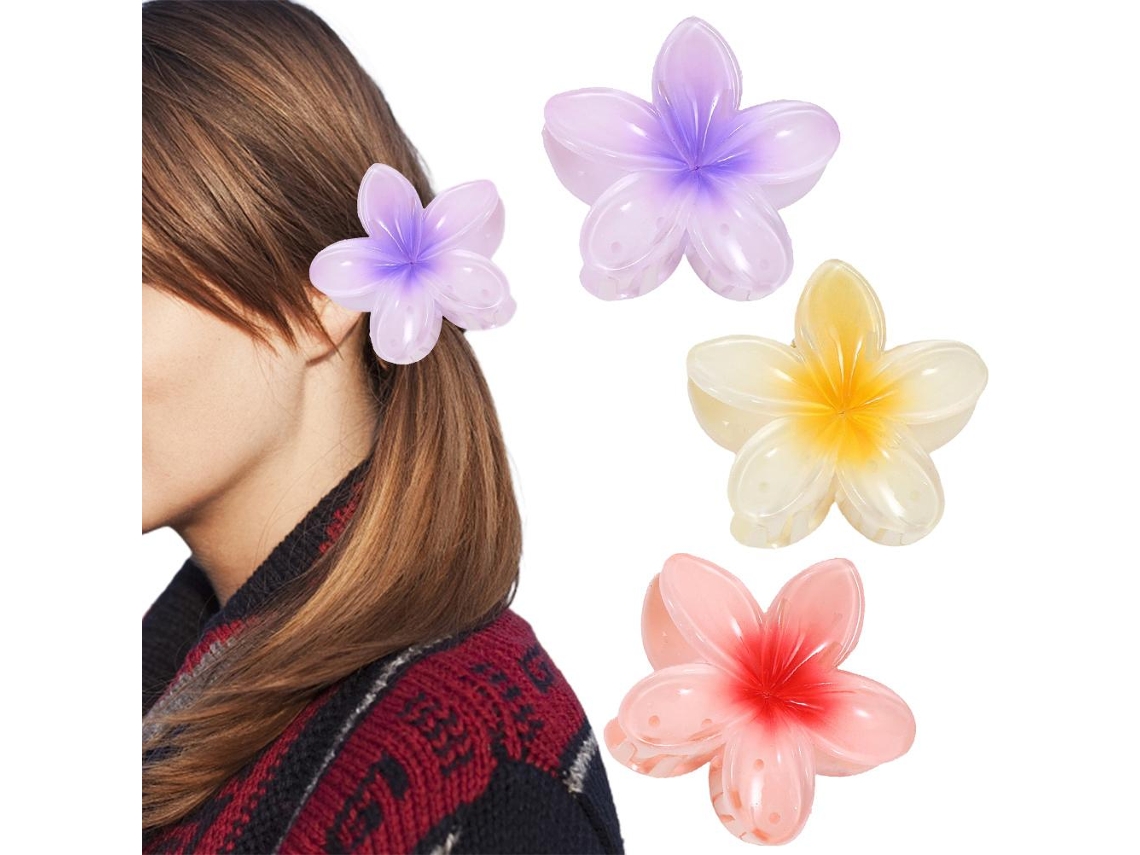 Prendedor De Cabelo Com Flor Plumeria Havaiana Em Acrílico Gradiente Para Mulheres E Meninas Clamp De Cabelo Petalas Penteado