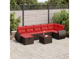 Vidaxl 8 Pcs Conjunto Sofás De Jardim C/ Almofadões Vime Pe Castanho