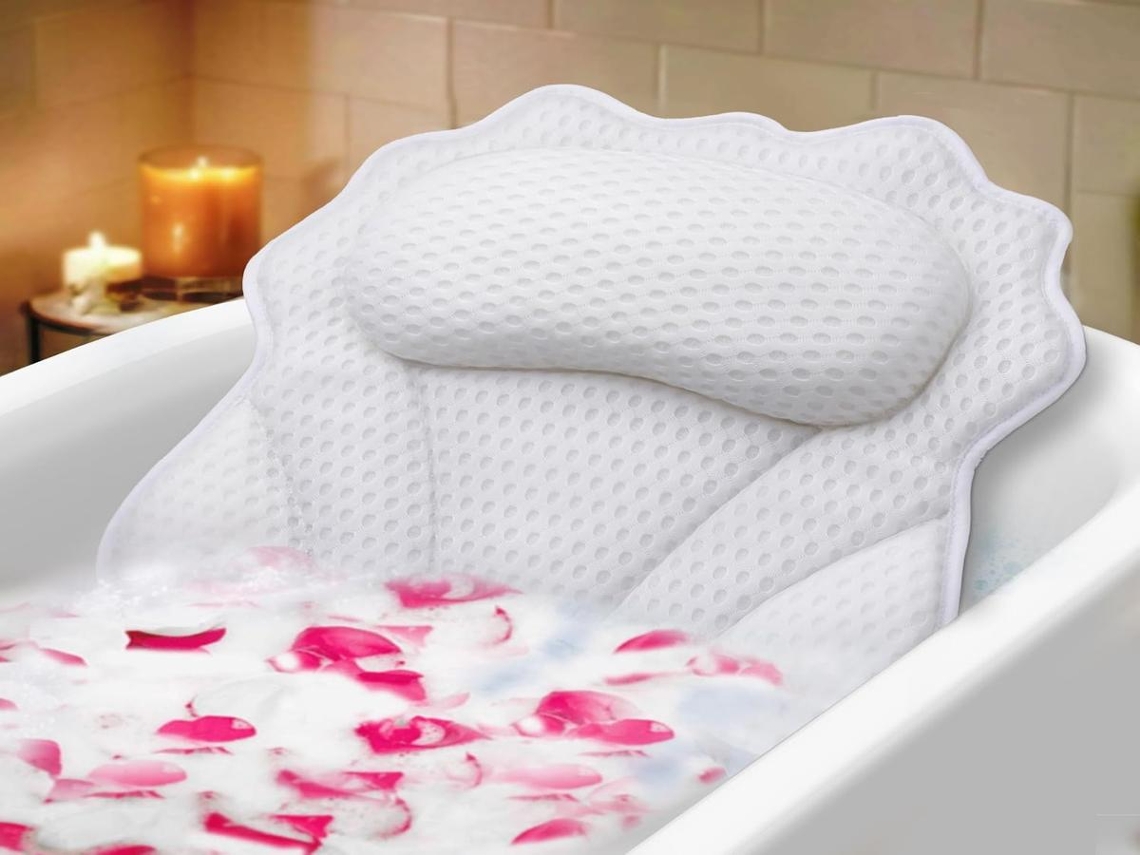 Lurelia Almofada Banho, Malha 4d, Ergonómica, Ventosas, Presente, Banheira Spa, Rosa