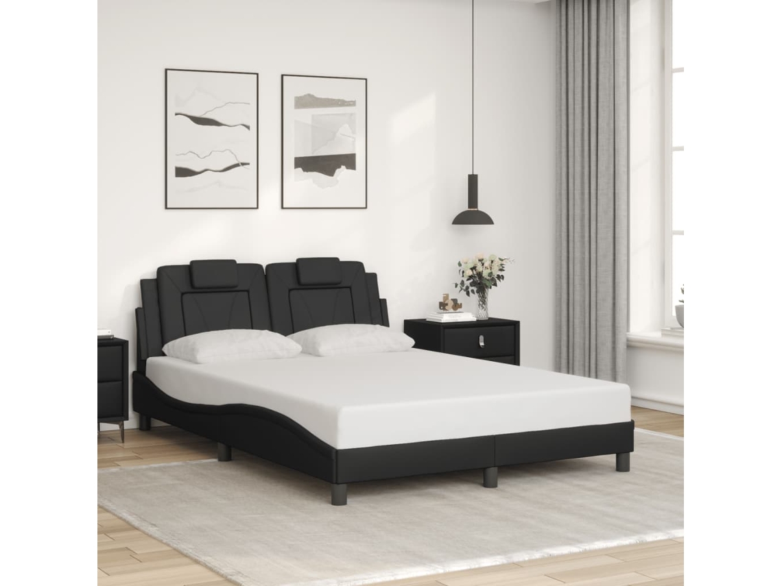 Estrutura Cama C/ Cabeceira 140x200 Cm Couro Artificial Preto