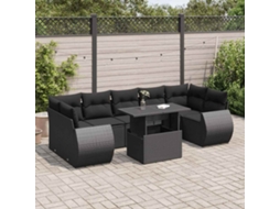 Vidaxl 8 Pcs Conjunto Sofás De Jardim Com Almofadões Vime Pe Preto