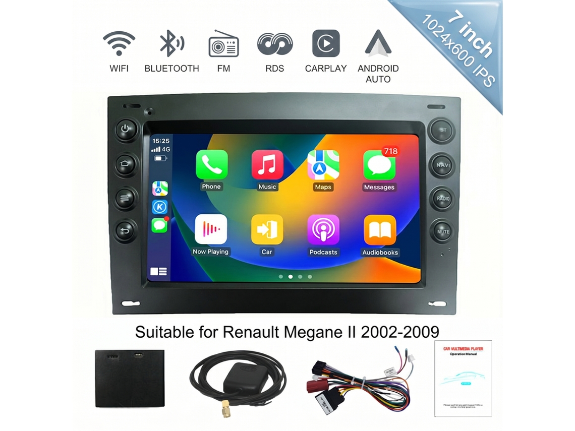 Autorádio Android 12 Ecrã Tátil Szsmart Para Renault Megane 2 (02-09), 6gb+128gb Wi-fi, Carplay E Android Auto, 4g Lte, Bluetooth 5.0, Câmara Traseira
