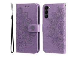 Capa De Celular Em Couro Com Relevo De Flores De 7 Pétalas Para Samsung Galaxy S23+ 5g