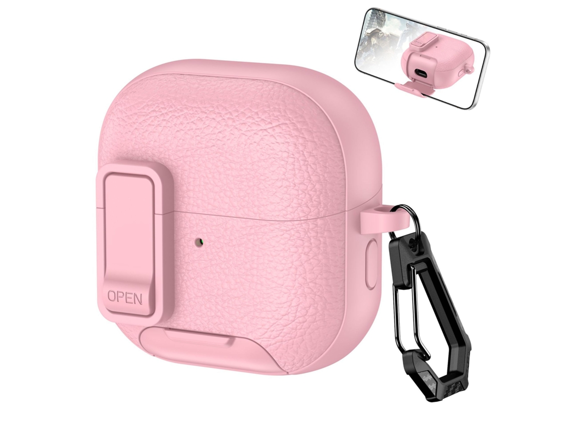 Capa em Couro Vegano PANOONA para Huawei Freeclip2, com Mosquetão, compatível com Carregamento Sem Fio, Rosa
