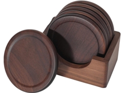 Conjunto 5 Bases De Madeira Nogueira Com Suporte - Decoração Mesa