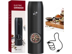 Moedor De Pimenta Elétrico, Moedor De Especiarias Recarregável, Preto Zeuxo