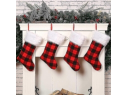Meias De Natal Xadrez Vermelha E Preta Com Couro Sintético, 18,4 Unidades Olysi Shop