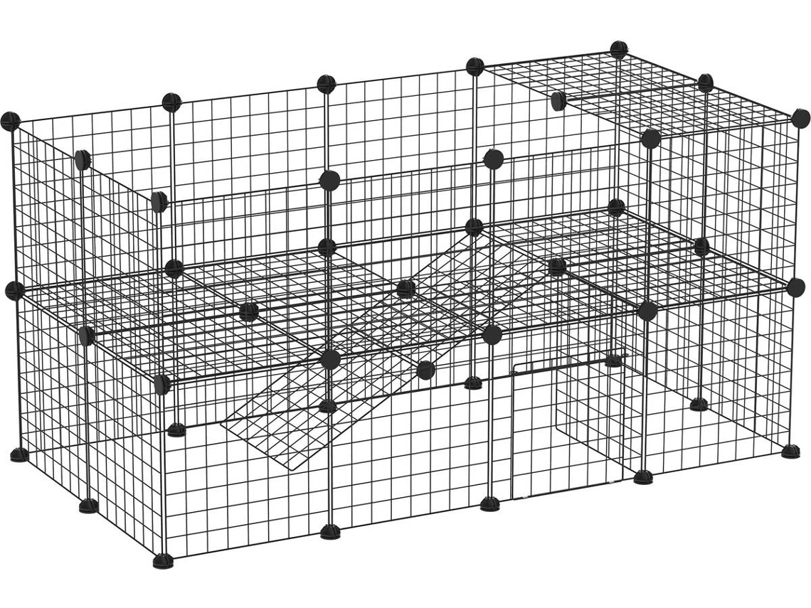 Parque para Coelhos PAWHUT 36 Painéis (Preto - 146x73x73cm - ABS)