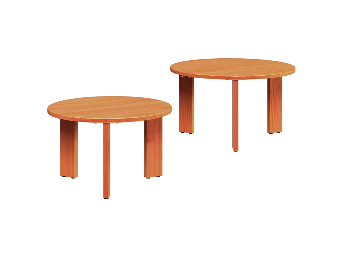 Conjunto 2 Mesa De Café Moderna Vidaxl Castanho Madeira De Pinho Maciça (47,5 X 47,5 X 27 Cm)
