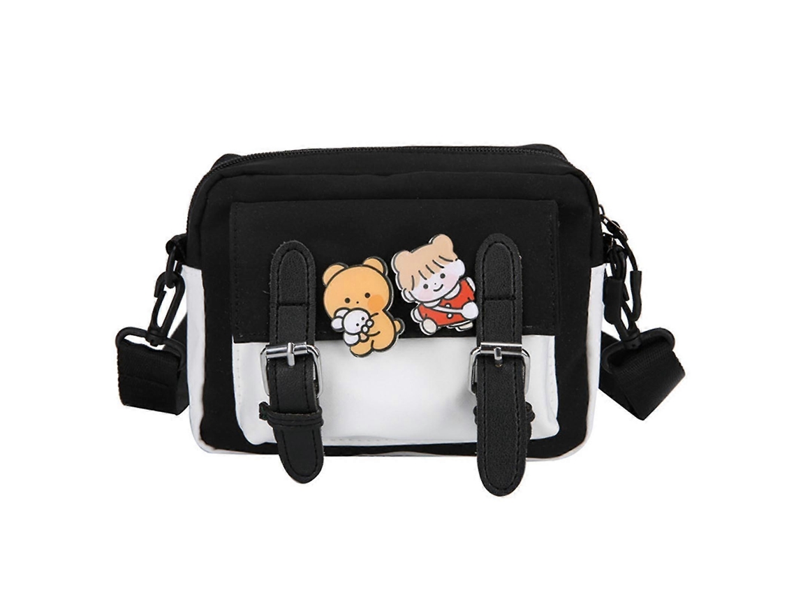 Bolsa De Ombro Casual Fofa De Nylon, Bolsa Transversal Com Alça Ajustável, Preta