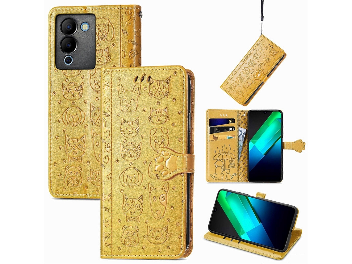 Capa De Celular Em Couro Com Estampa De Gato E Cachorro Para Infinix Note 12 G96