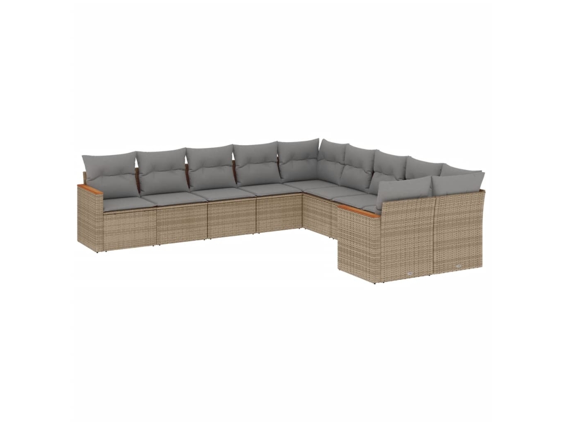 Conjunto de 10 Sofás para Jardim com Almofadões Vime Pe Bege MAISON EXCLUSIVE