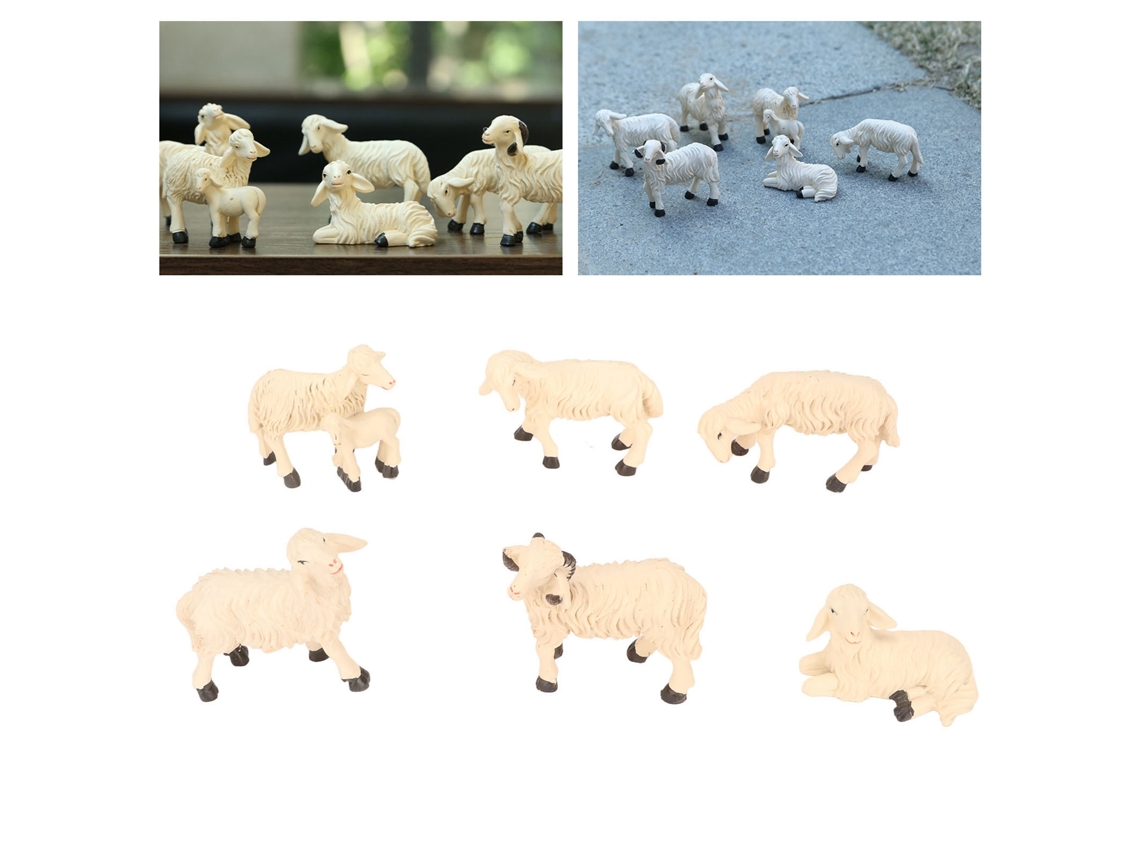 Conjunto de 6 Miniaturas Ovelhas para Decoração, Feitas de Resina Durável, Pintadas À Mão e com Proteção Uv. Ideais para Jardim BRILVIBERA