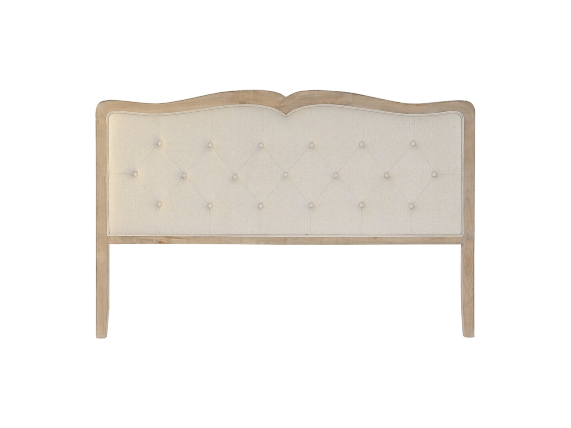 Cabeceira de Cama em Linho Bege e Madeira de Seringueira, 160x10x120cm