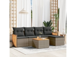 Vidaxl 6 Pcs Conjunto Sofás De Jardim Com Almofadões Vime Cinzento