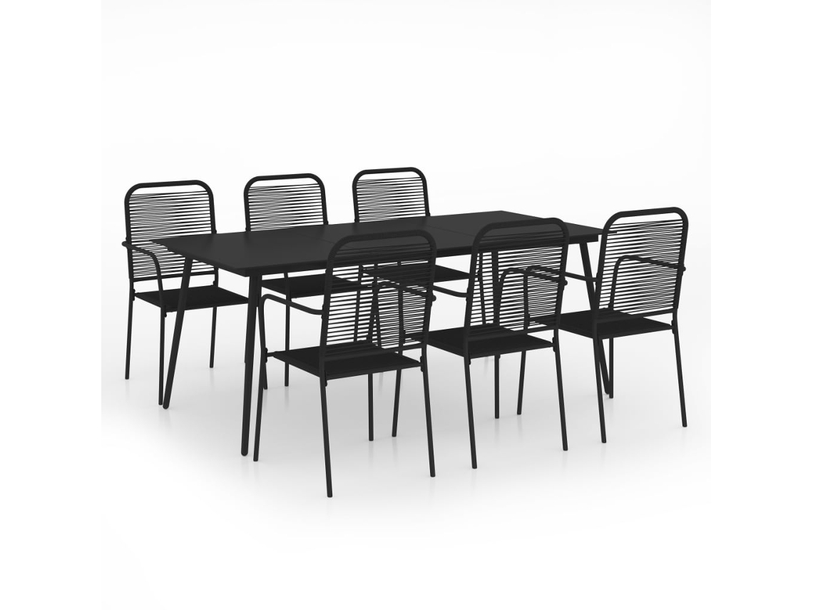 Maison Exclusive - 7 Pcs Conjunto De Jantar P/ Jardim Corda De Algodão E Aço Preto