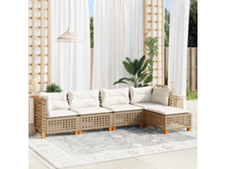 Vidaxl 5 Pcs Conjunto De Sofás P/ Jardim Com Almofadões Vime Pe Bege