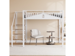 Cama Alta Metálica 140x200 Com Design Exclusivo, Escada De Segurança, Grande Espaço De Arrumação Debaixo Da Cama Branco Estilo