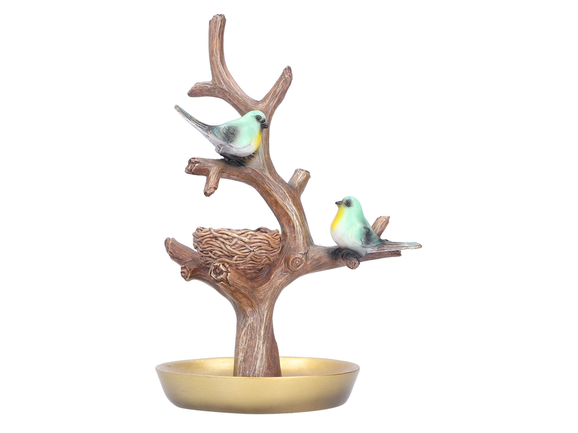 Figura Ave Verde Resina Pintada À Mão Mesa Jardim Pequena