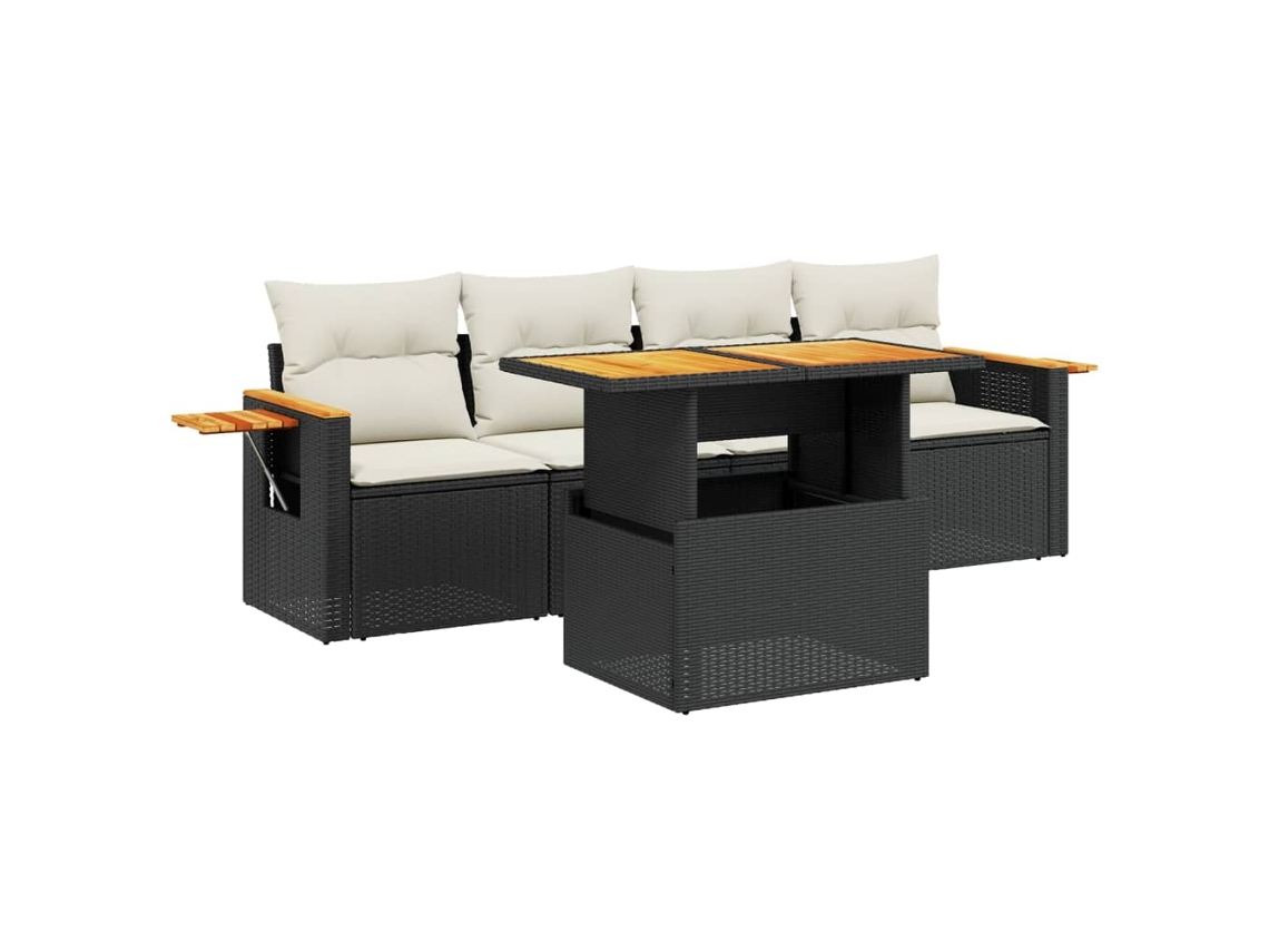 Conjunto de 5 Sofás de Jardim com Almofadões Vime Pe Preto MAISON EXCLUSIVE (5 pcs)