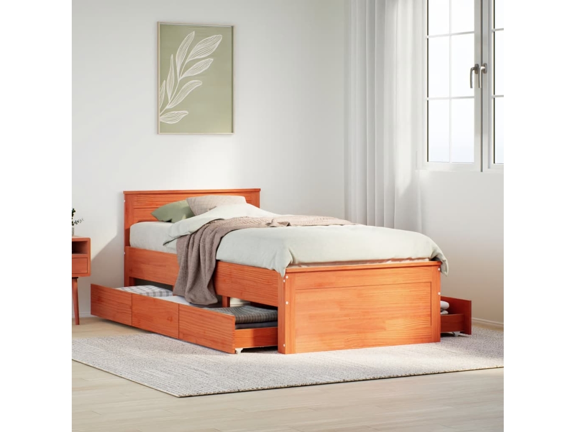 Cama Sem Colchão Com Cabeceira 100x200 Cm Madeira Pinho Maciça