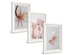 Quadros Decorativos Para Parede Conjunto De Fundo Claro Com Flores E Grama Moldura Branca Pinturas De Quarto Espelharte (3 Peças 20x30 Cm)