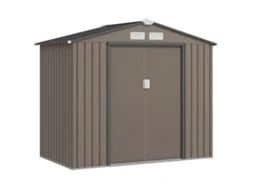 Abrigo De Jardim Metálico Exterior 213x130x185 Cm, 2 Portas Deslizantes E 4 Janelas, Marrom