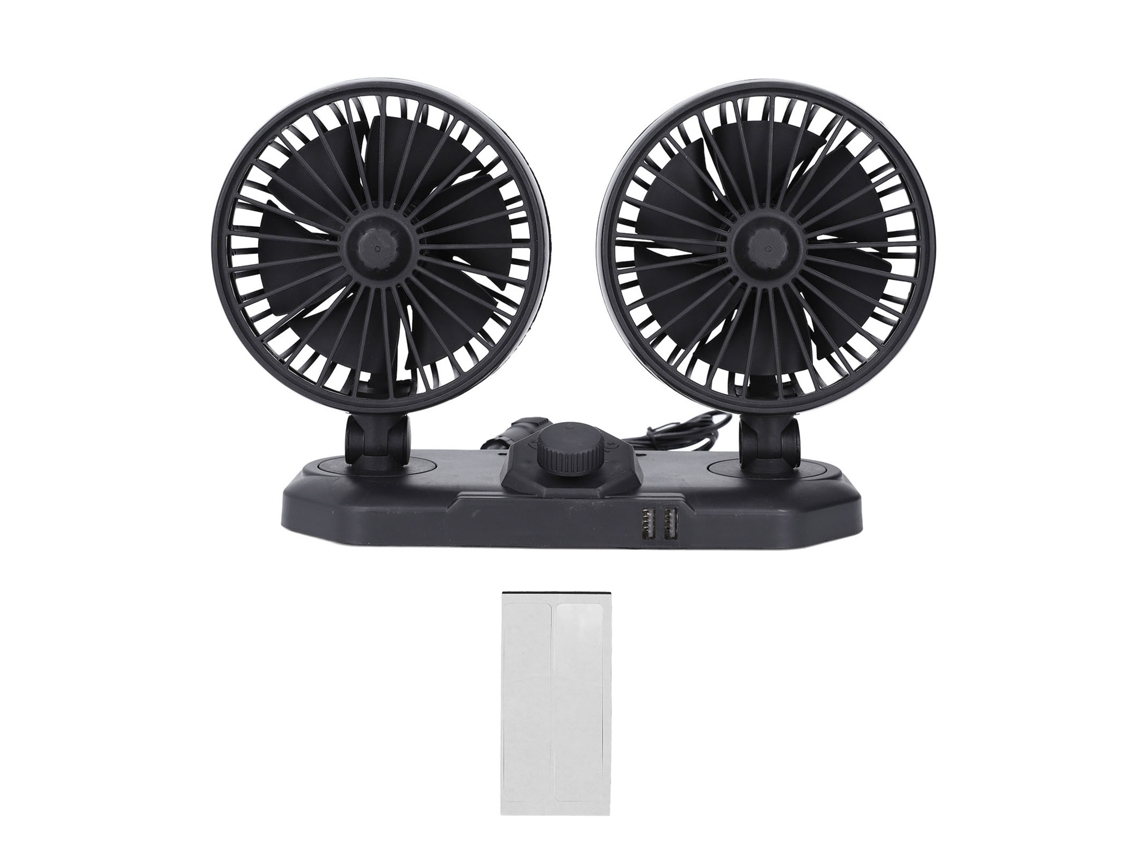 Ventilador de Carro de Dupla Cabeça Usb 12v Oscilante 2 Velocidades | S/MARCA