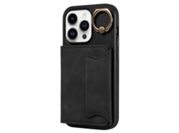 Suporte Casa Para Iphone 15 Pele Sintética Com Porta-cartões Preto