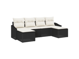 Conjunto 6 Sofá De Jardim Vidaxl Preto Vime Pe (233 X 117 X 85 Cm)