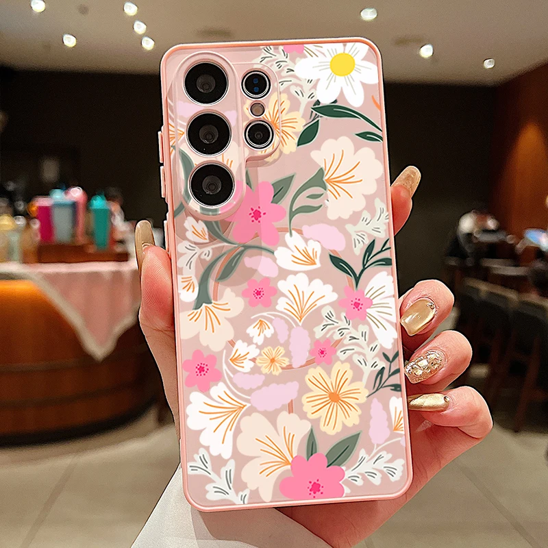(rosa) Capa Magnética Para Celular Samsung Com Estampa Floral Pequena