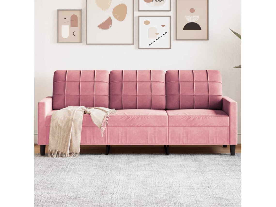 Vidaxl Sofá De 3 Lugares 180 Cm Veludo Rosa