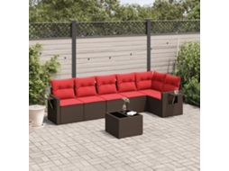 Vidaxl Conjunto De Sofá De Jardim Com 7 Peças E Almofadas Em Rattan Sintético Marrom