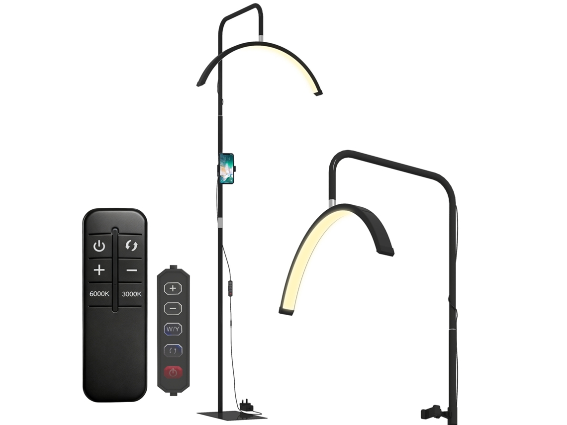 Luminária De Pé Com Cabeça Rotativa De 350° 7 Temperaturas De Cor E Suporte Para Celular
