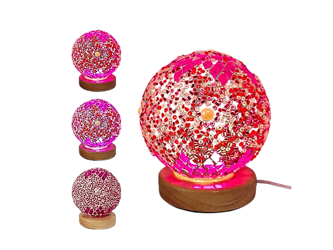 Lampa De Noite Boémia Com Base De Madeira E Mosaico De Vidro | Laxiscreed