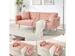 Sofá 2 Lugares Veludo 3 Posições Almofadas Rosa VELTRIX