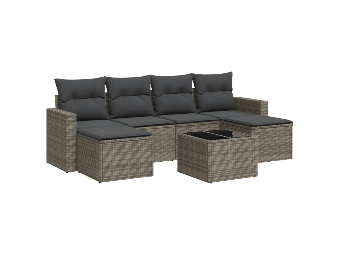 Conjunto de 7 Sofás para Jardim com Almofadões Vime Pe Cinzento MAISON EXCLUSIVE (7 pcs)