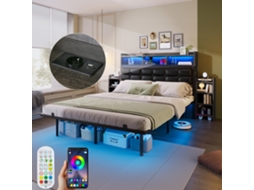 Cama Casal 140x190cm Com Estantes Usb Led E Mesinhas De Cabeceira