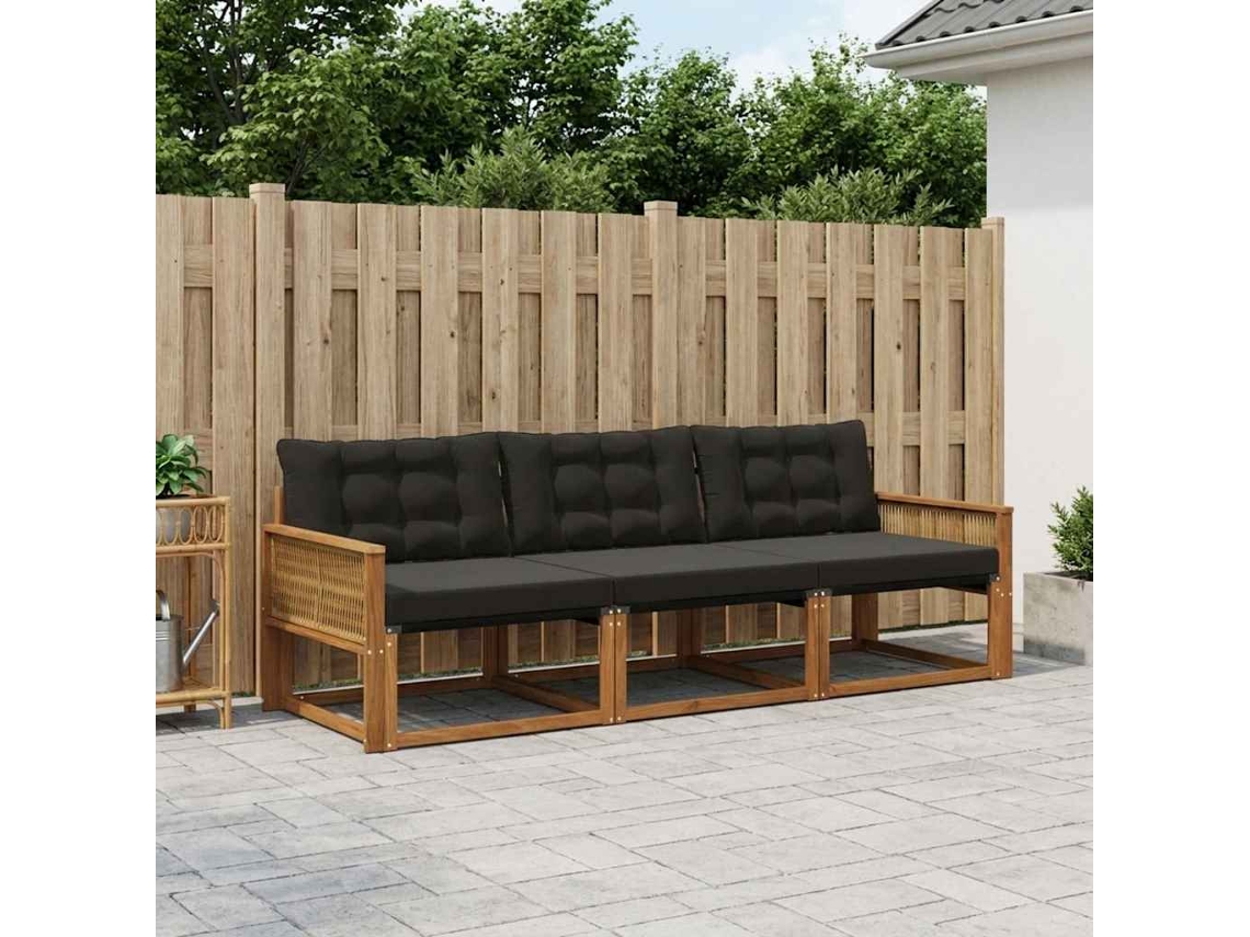 Vidaxl Conjunto De Sofás Para Exterior 3 Unid. Natural E Preto