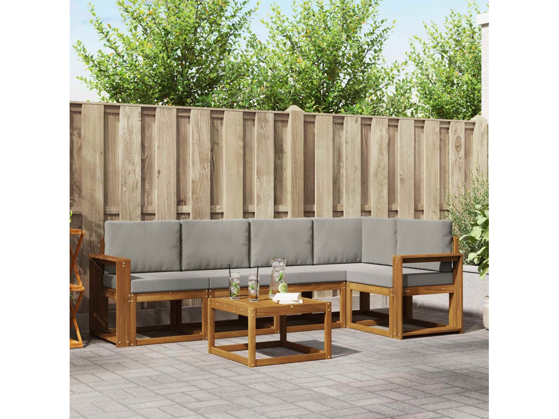 Vidaxl Conjunto De Sofás Para Exterior 6 Pcs Cinza Natural E Claro