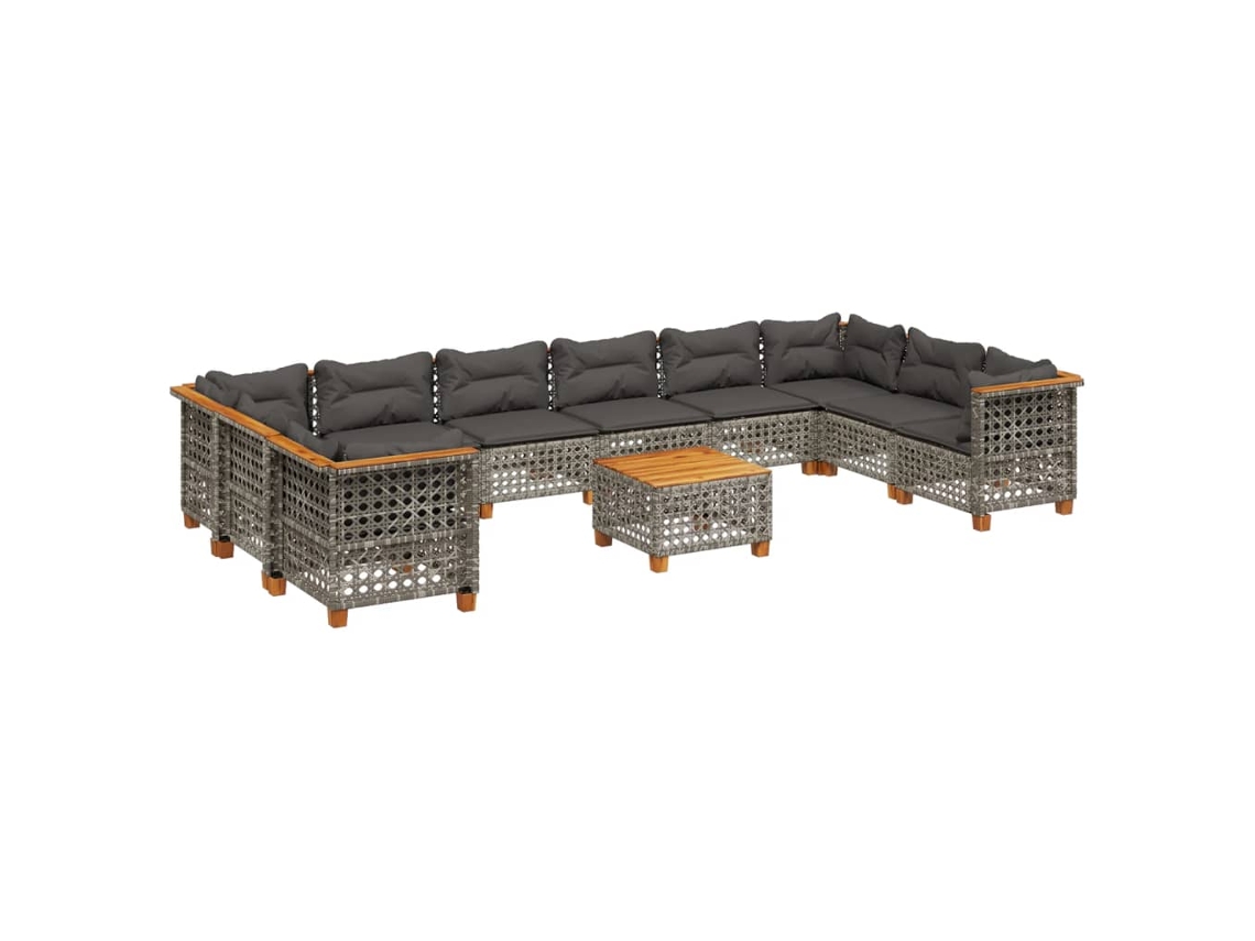 Maison Exclusive - 11 Pcs Conjunto Sofás De Jardim C/ Almofadões Vime Pe Cinzento