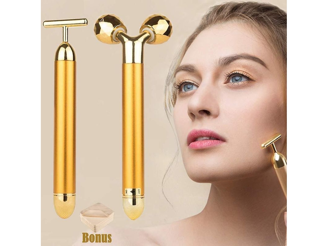 Barra De Beleza 2 Em 1 24k Ouro Massager Facial Com Rolo 3d