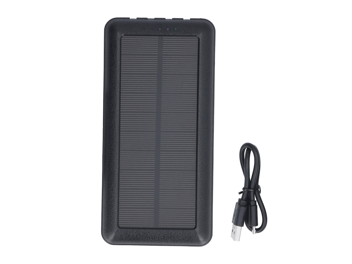 Fonte de energia solar com power bank 30000mAh e 2 LEDs para camping e montanhismo preto | S/MARCA