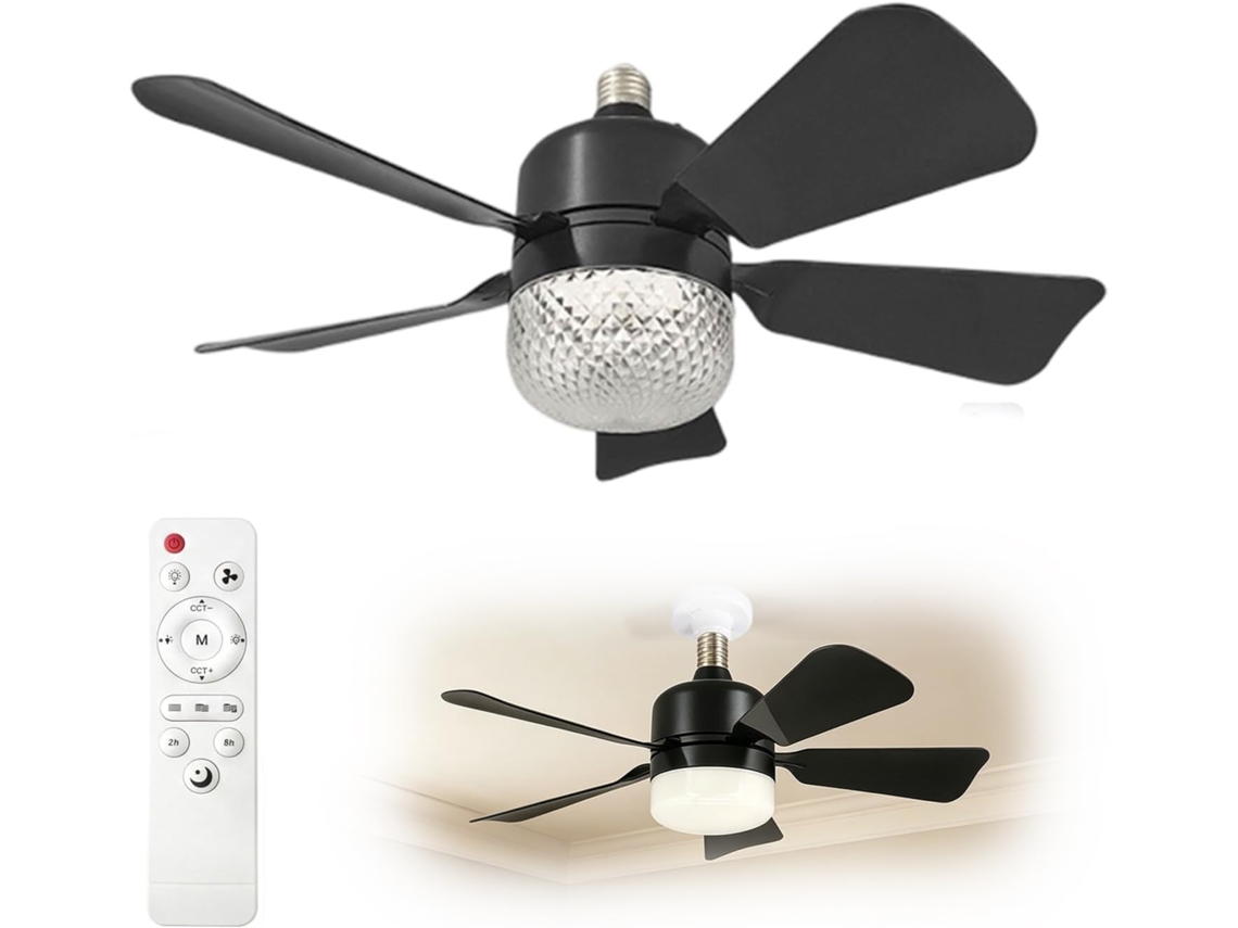 Ventilador De Teto Com Luminária E27 17,7 Polegadas, Controle Remoto,