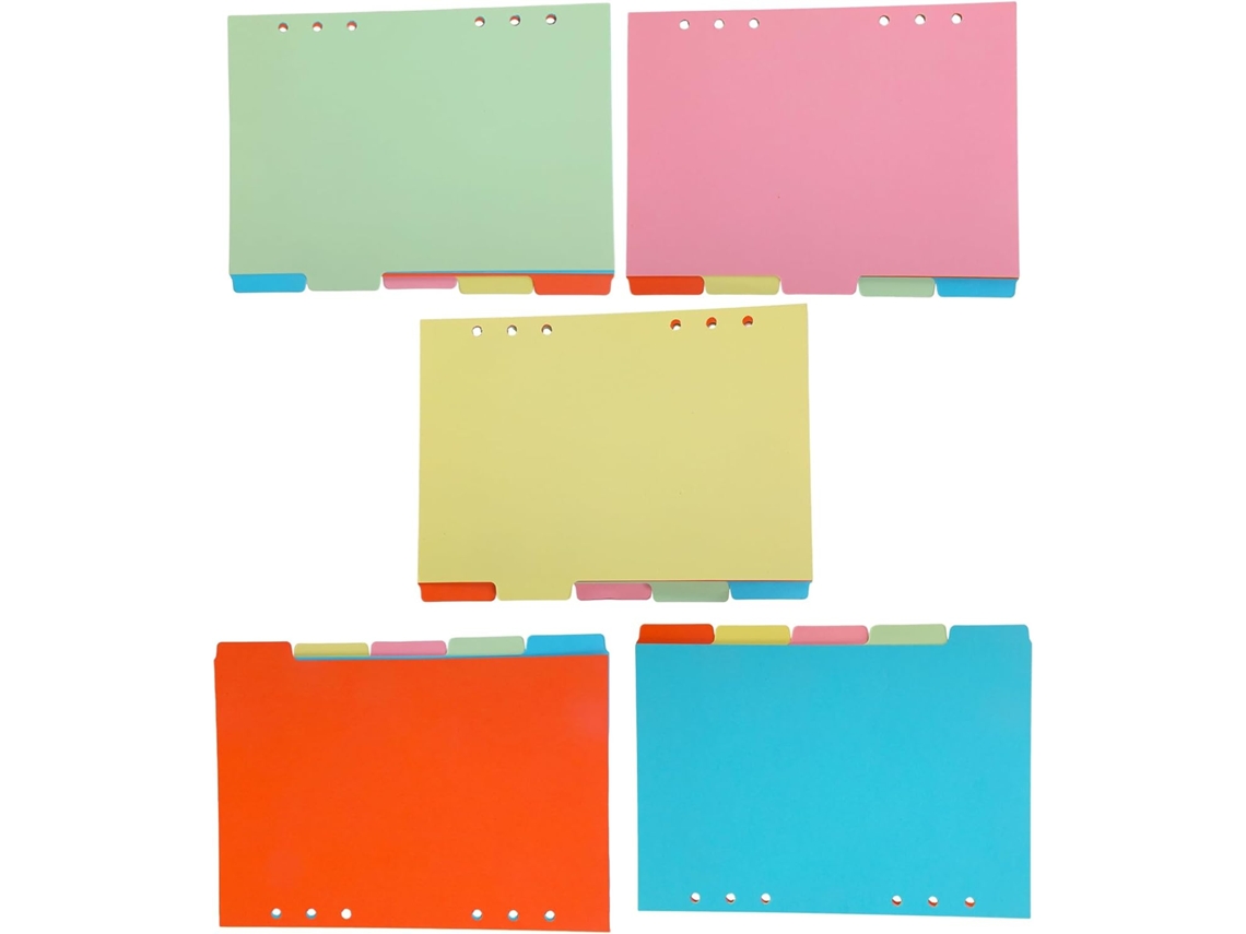 Pasta com 6 divisórias coloridas e resistentes para cadernos, agendas e organização de documentos.