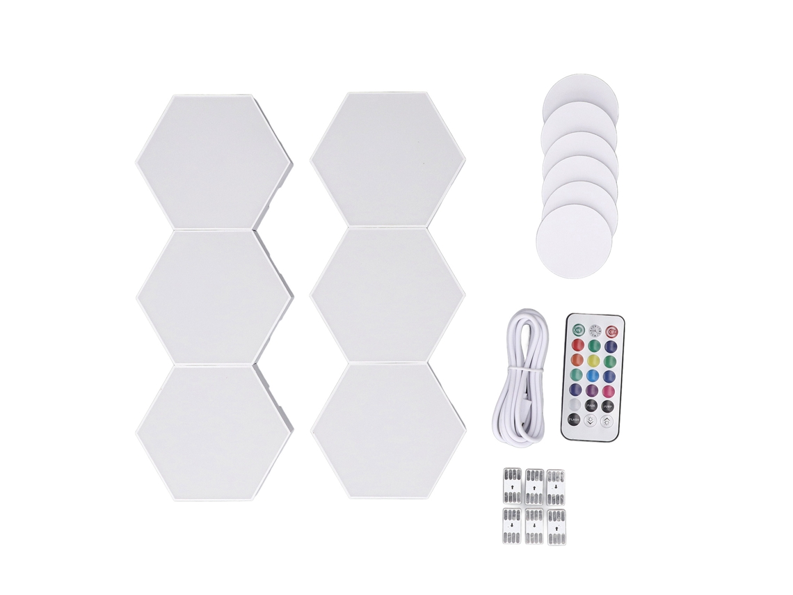Kit de Luzes Hexagonais Led RGB com Controle Remoto 13 Cores | S/MARCA