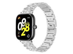 Bracelete Para Xiaomi Band 9 Pro / Redmi Watch 6 / 5 - Aço Inoxidável Com Diamantes Prateada